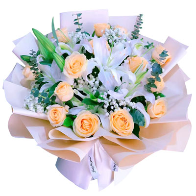 德阳16朵香槟玫瑰2支百合，爱的温暖和幸福