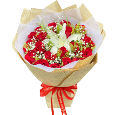 德阳19朵红玫瑰1支百合，永恒之美