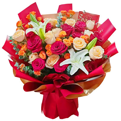 德阳19朵玫瑰百合，爱情永不凋零