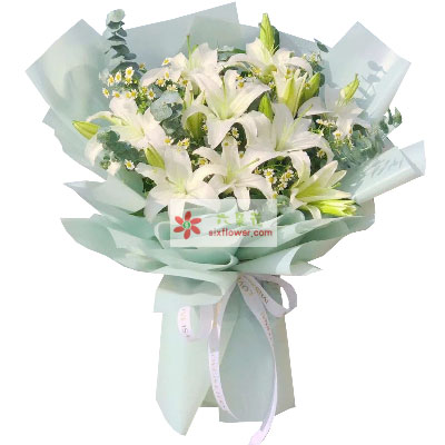 德阳6支白色多头百合，温馨的祝福