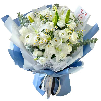 德阳11朵白玫瑰桔梗百合，爱永恒不息