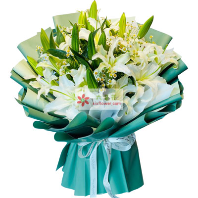 德阳8支白色多头百合洋甘菊，如潮的思念