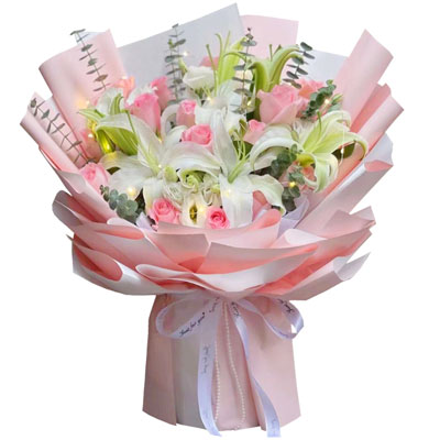 德阳16朵粉玫瑰百合，感情稳定坚固