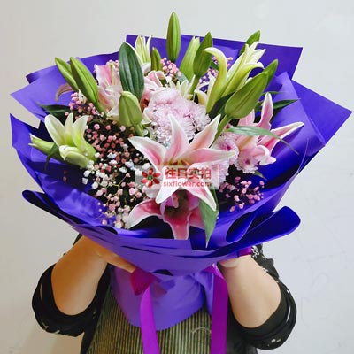 德阳6支粉色多头百合，真诚的问候