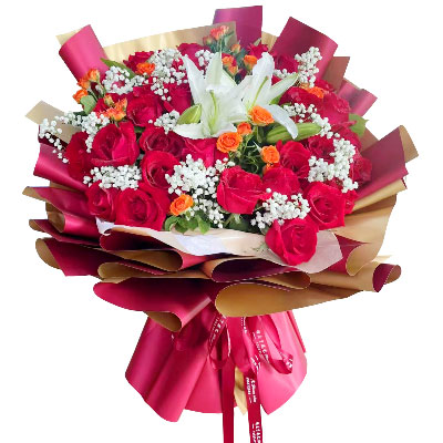 德阳33朵红玫瑰百合，爱如同花般绽放